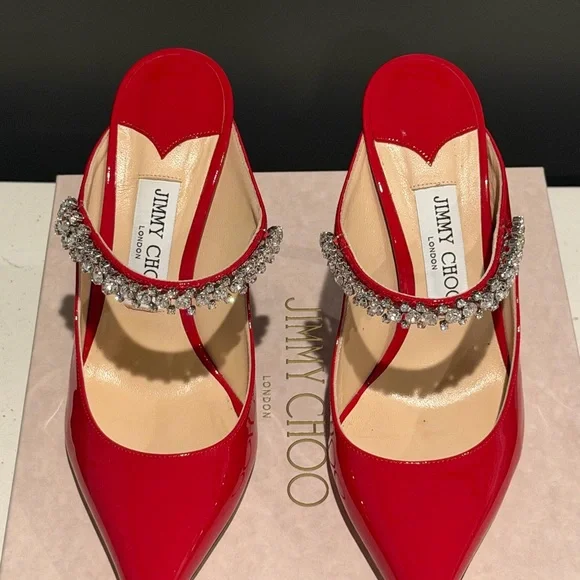 Ing Red Patent Pointed Toe Heels with Crystal Strap - Picture 2 of 6
